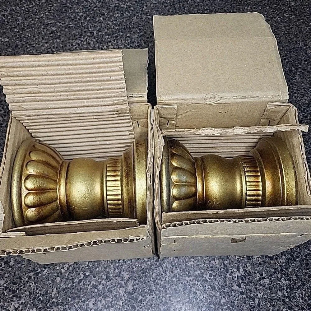 VINTAGE Japan Ceramic Gold 3 Sized Candle Holders Mid Century Modern w/ Box (2)